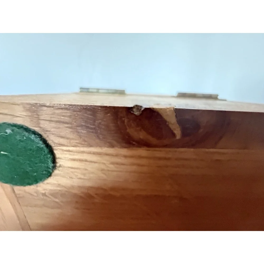 Vintage Oak Wood Carved Box Handmade Folk Art Jewelry Storage lined W/Velvet  6